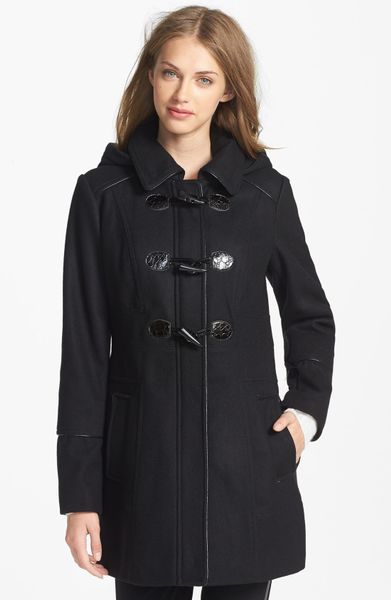 Guess Hooded Toggle Coat in Black | Lyst