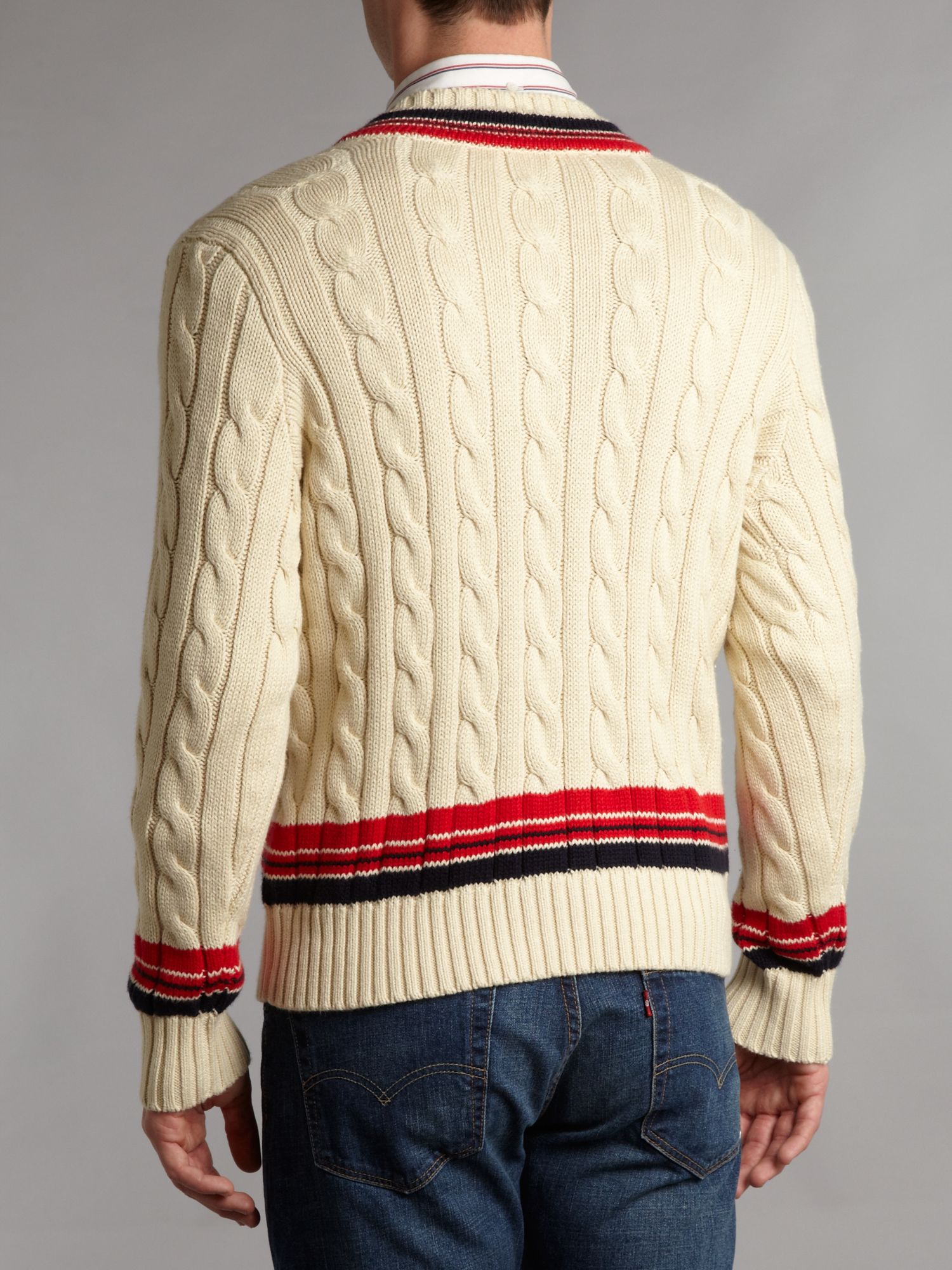 Polo ralph lauren Vneck Cable Knitted Cricket Jumper in Natural for Men ...