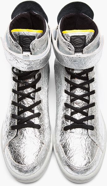 Adidas Slvr Metallic Silver Leather Foil High_top Sneakers in Silver ...