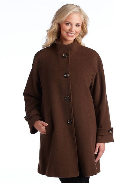 Jones New York Plus Stand Collar Coat in Brown | Lyst