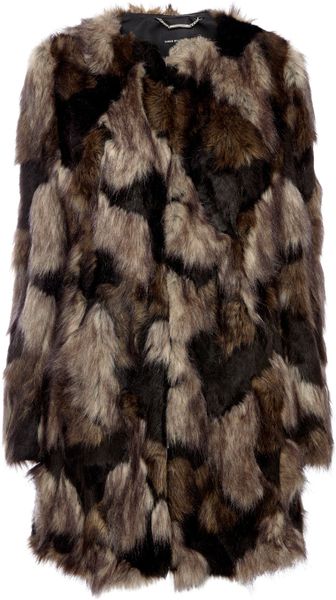 Karen Millen Camouflage Fur Coat in Brown (Black) | Lyst