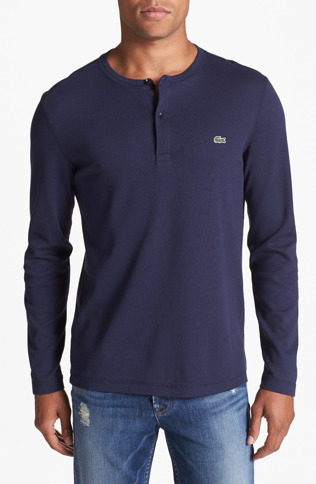 Lacoste Waffle Knit Henley in Blue for Men (Navy Blue) | Lyst