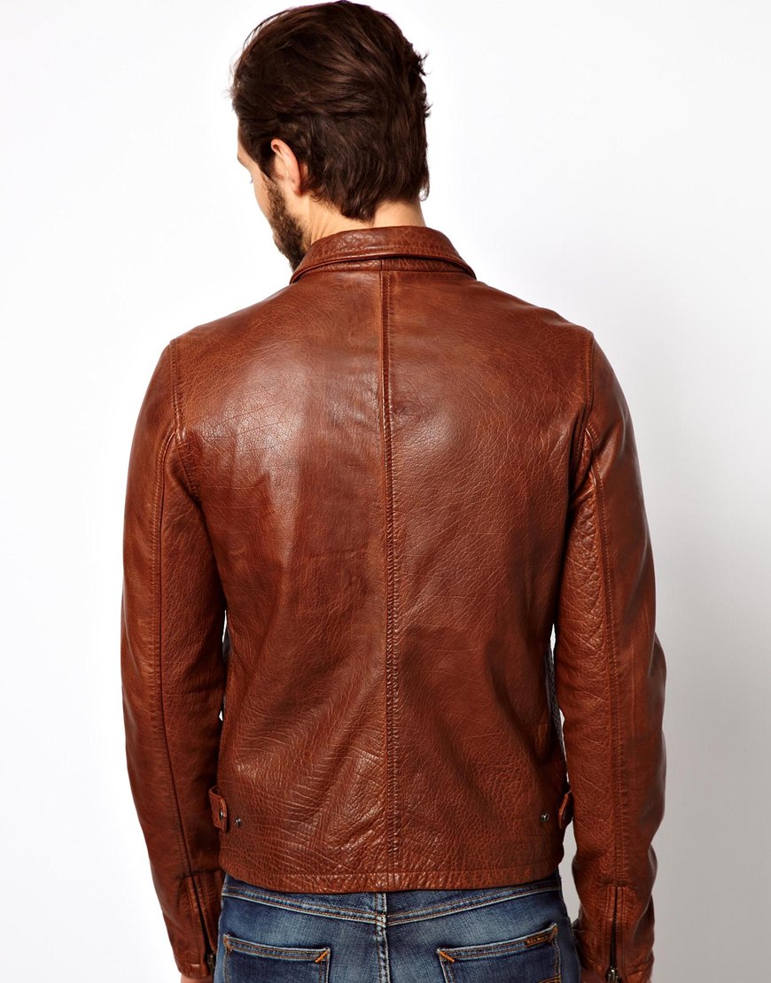Nu Jeans Leather Jacket Ervin 50s Biker In Brown For Men Lyst Gallery