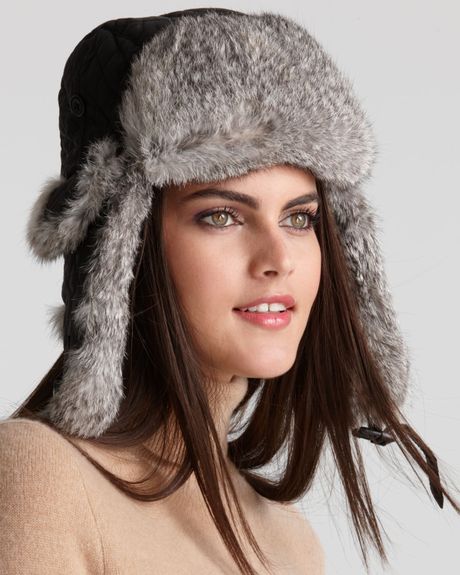 Surell Rabbit Fur Aviator Hat in Gray (Black/Grey Fur) | Lyst