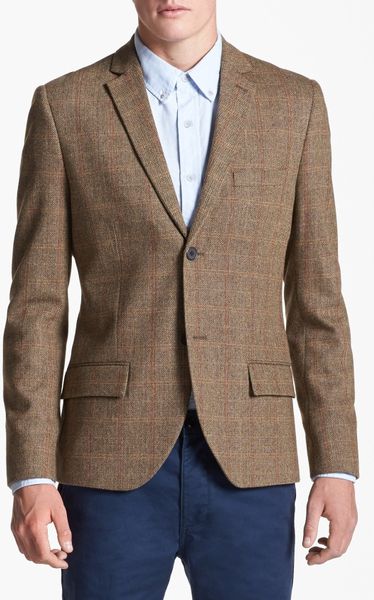 Topman Check Tweed Blazer in Brown for Men (Camel Check) | Lyst