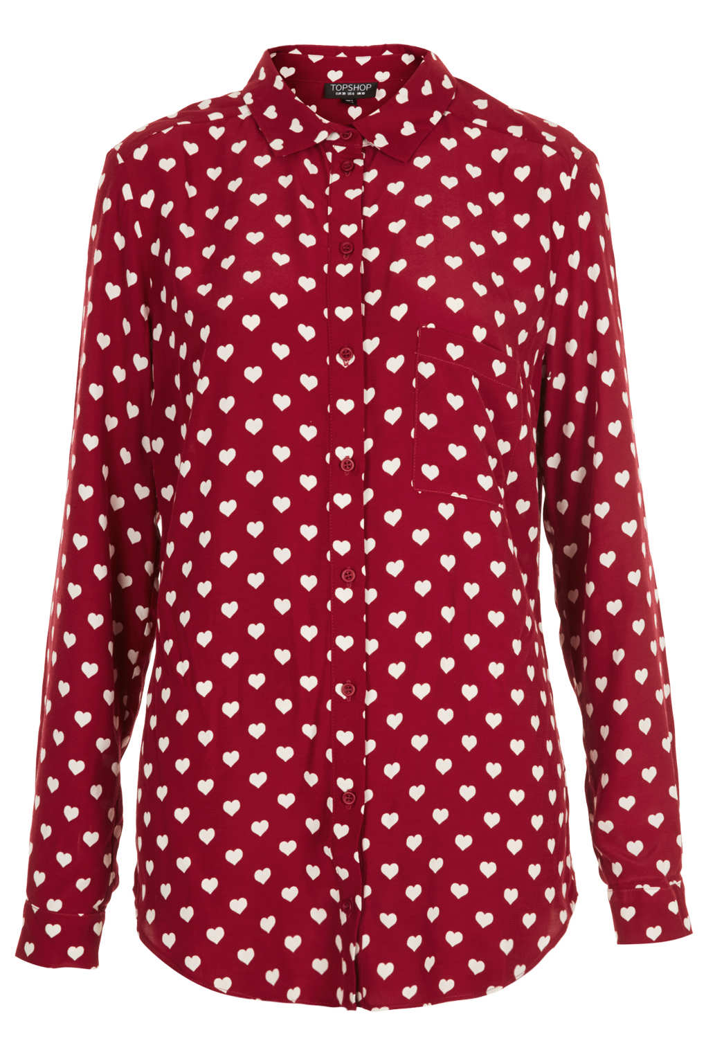 Topshop Heart Print Shirt in Red | Lyst
