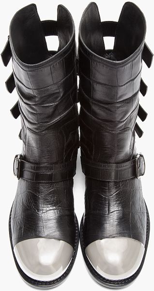Giuseppe Zanotti Black Croc_embossed Leather Buckled Cap Toe Boots in ...