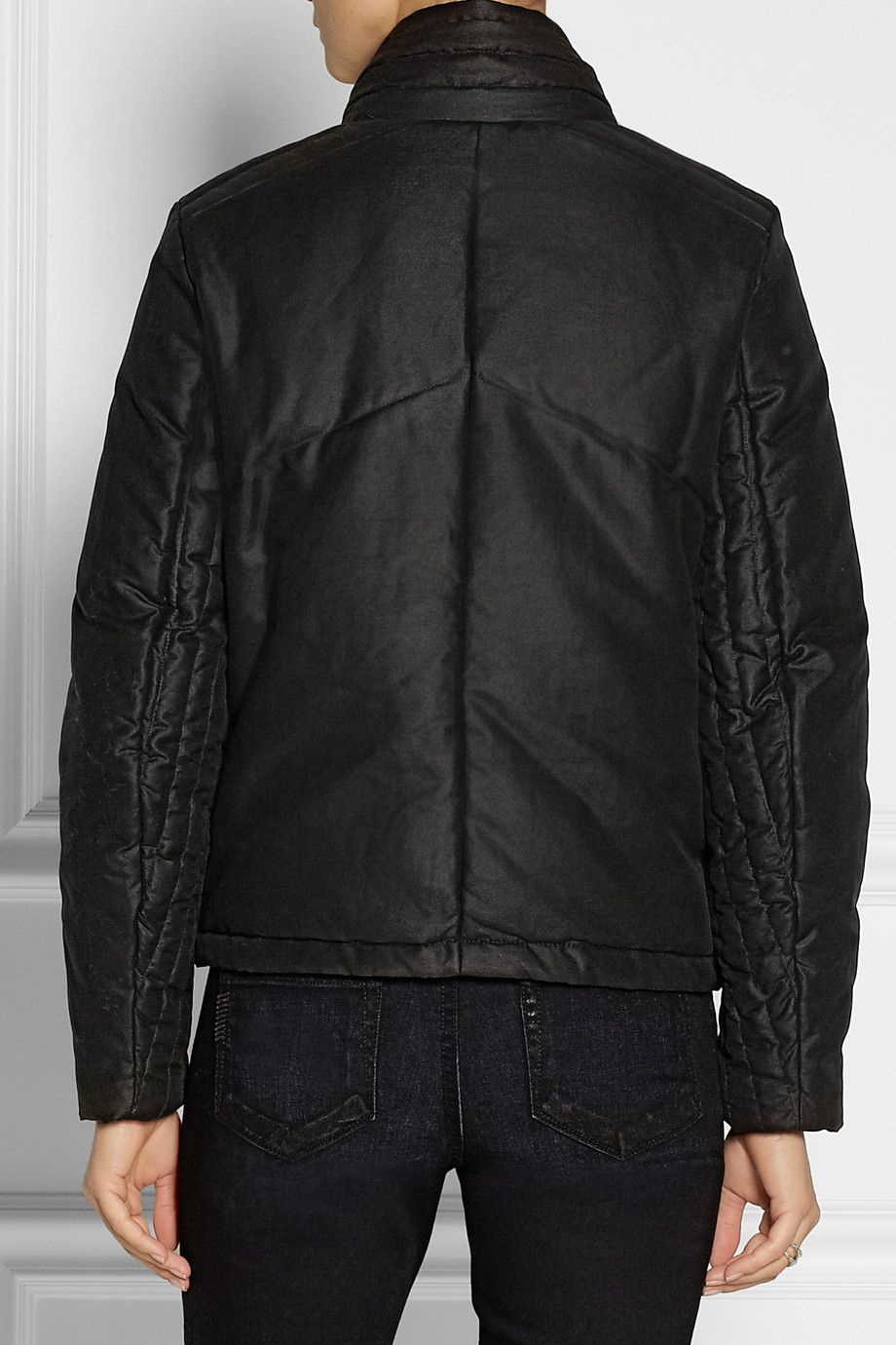 Helmut lang Coated Cotton And Wool-Blend Down Coat in Black | Lyst