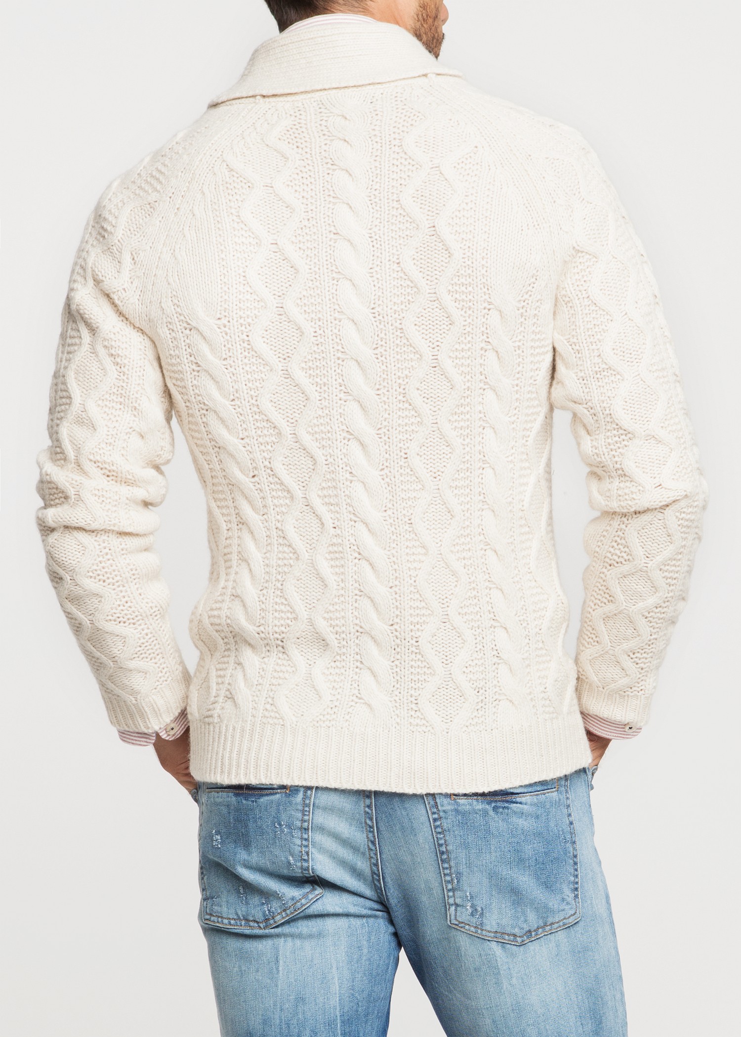 Lyst - Mango Shawl Collar Cableknit Cardigan in White for Men