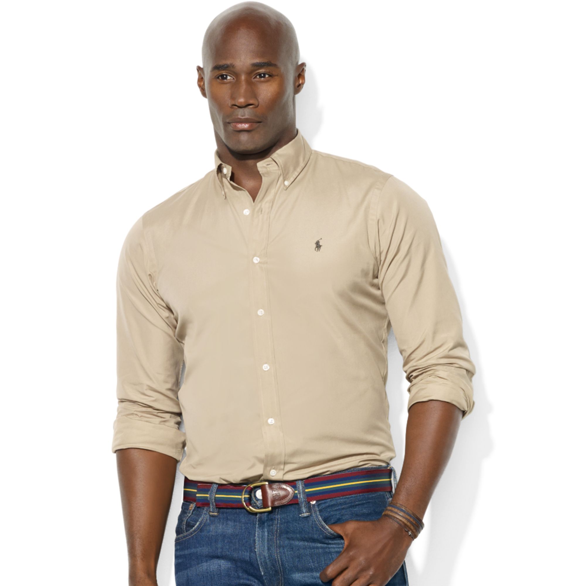 Ralph lauren Classic Fit Long Sleeve Sueded Poplin Shirt in Natural for ...