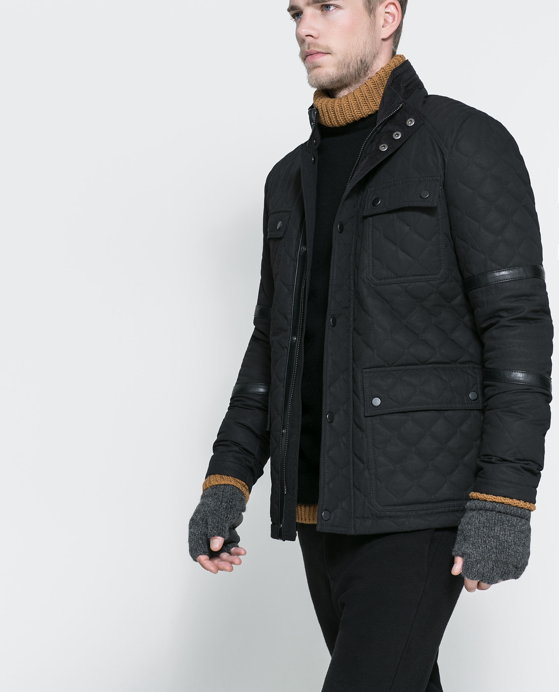 Zara Combination Three Quarter Length Coat in Black for Men Lyst