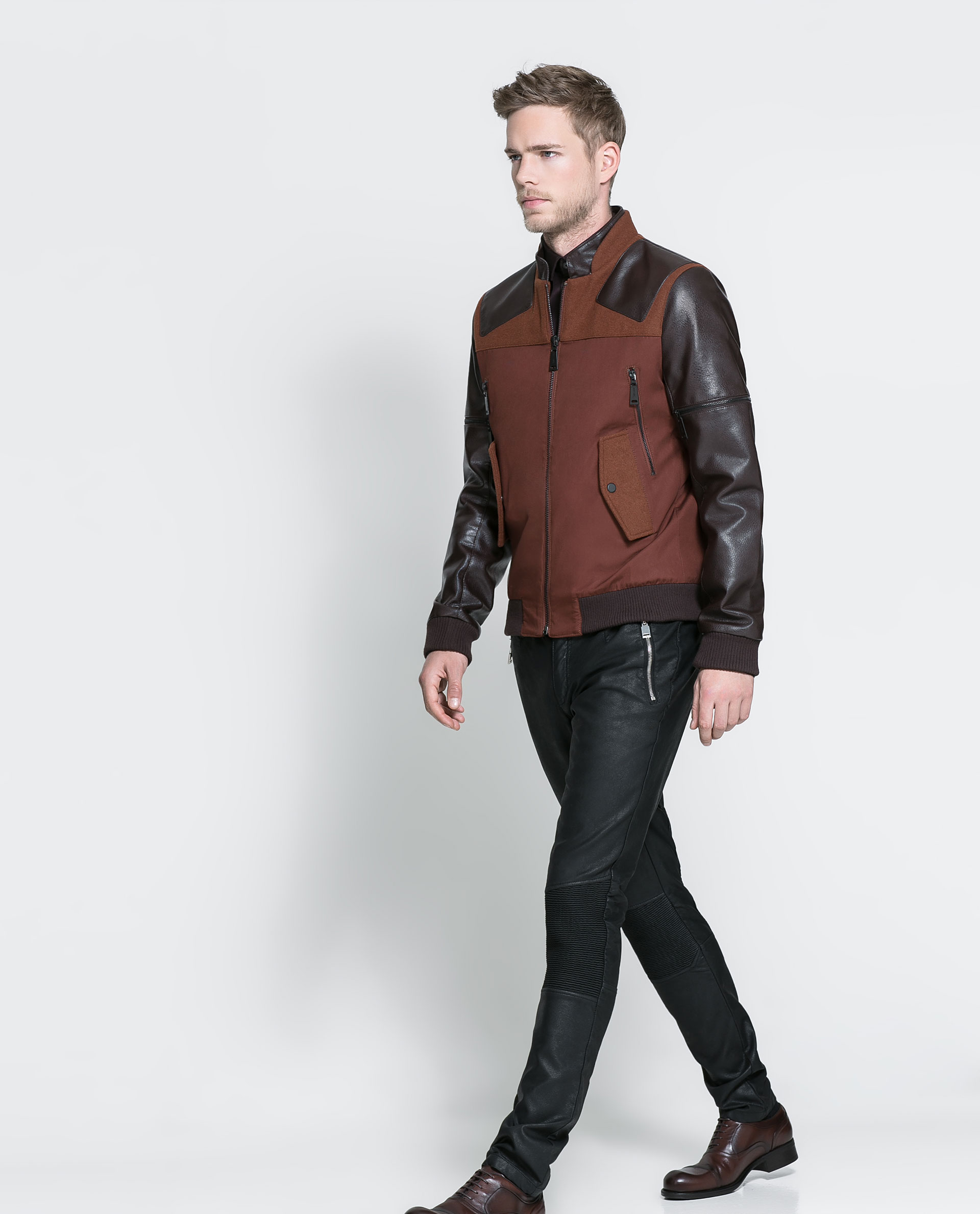 Zara Jacket With Faux Leather Sleeves In Brown For Men Lyst Gallery