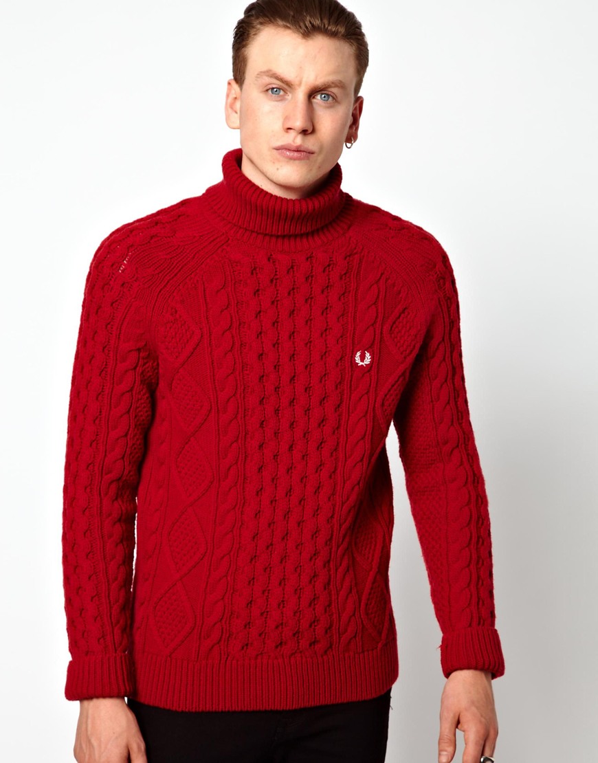 Lyst - True religion Fred Perry British Knitting Aran Roll Neck Sweater in Red for Men