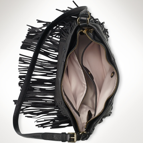 Lyst Lauren By Ralph Lauren Leather Fringe Messenger Bag in Black