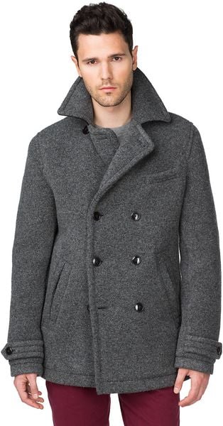 Tommy Hilfiger Boucle Pea Coat in Gray for Men (charcoal heather) | Lyst
