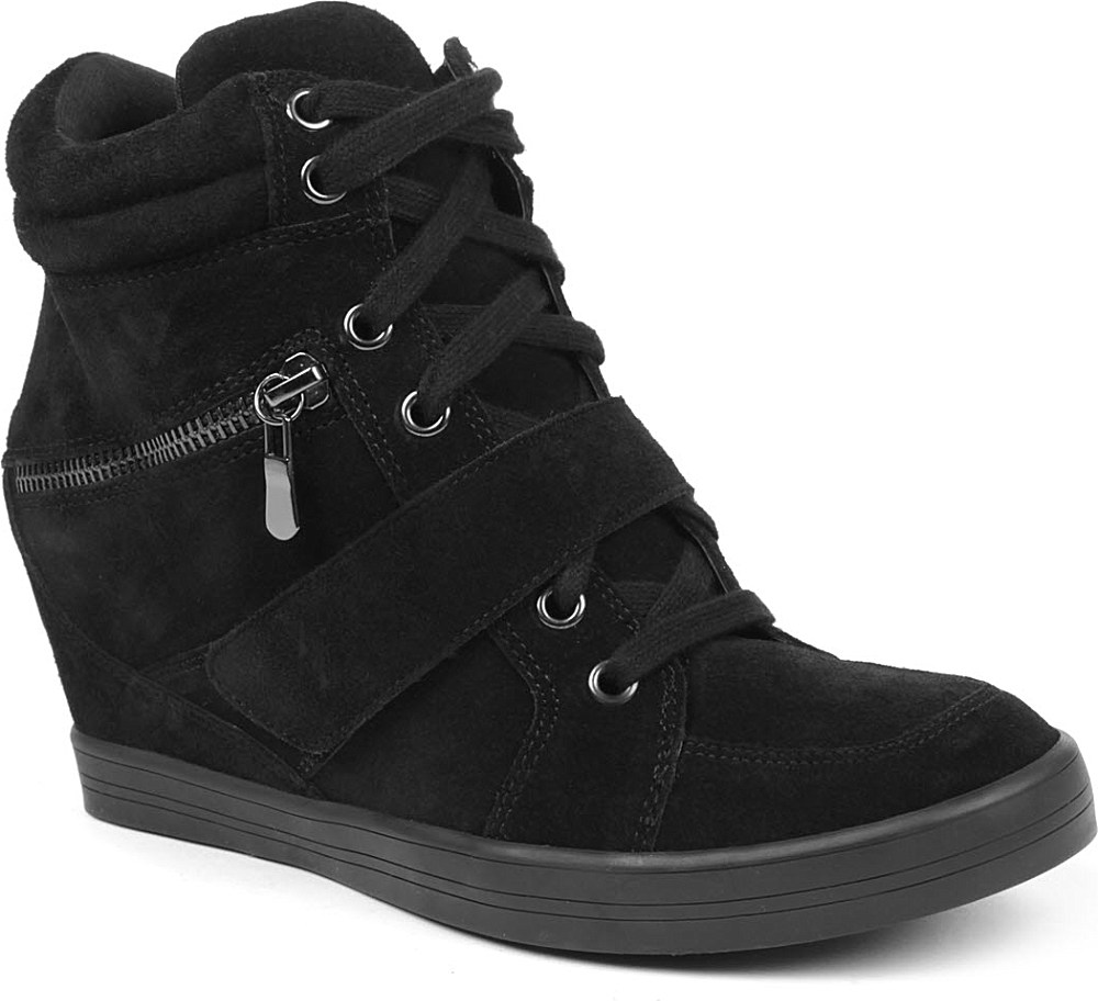 Carvela Kurt Geiger Larry Suede Leather Wedge Trainers in Black | Lyst