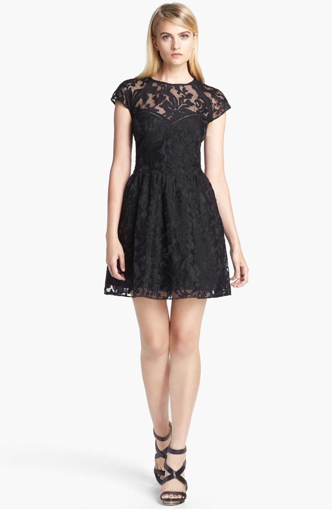 Dolce Vita Embroidered Organza Fit Flare Dress in Black | Lyst