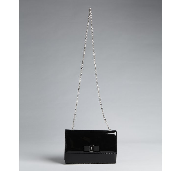 Lyst Ferragamo Black Patent Leather Grosgrain Embellished Chain