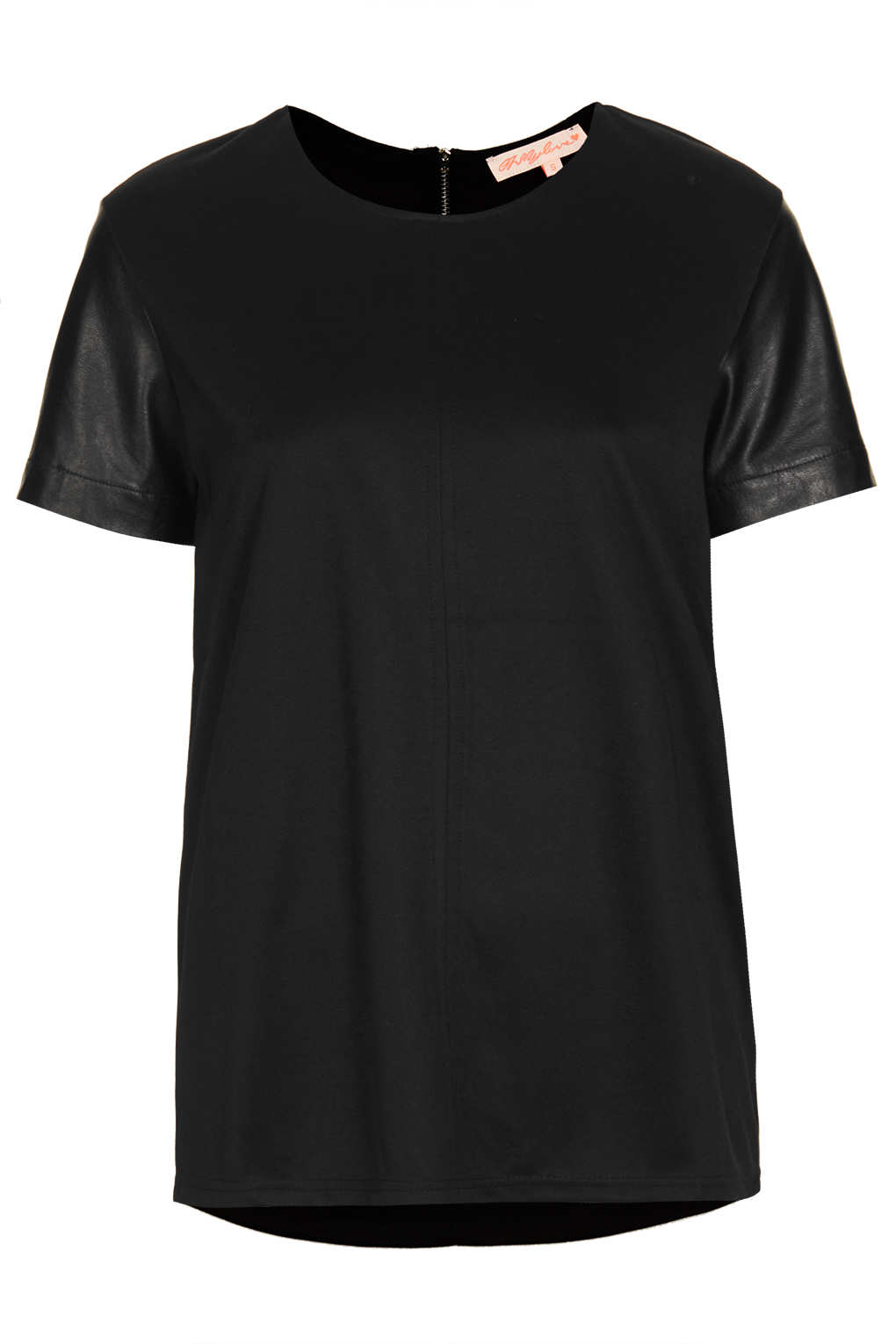 Lyst - Topshop Boxy Tee with Pu Sleeves in Black