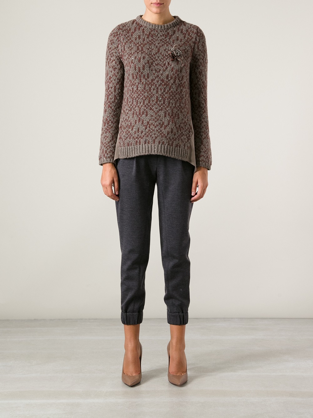 Lyst - Brunello Cucinelli Chunky Knit Crew Neck Sweater in Brown