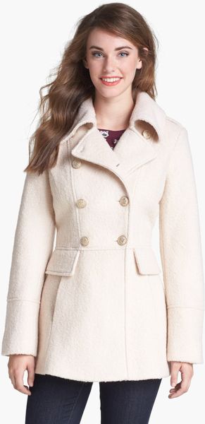 Guess Double Breasted Peacoat in White (Ivory) | Lyst