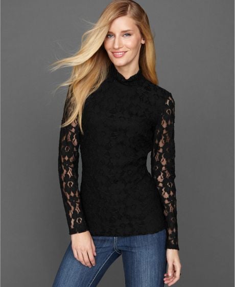 Inc International Concepts Long Sleeve Lace Turtleneck in Black | Lyst
