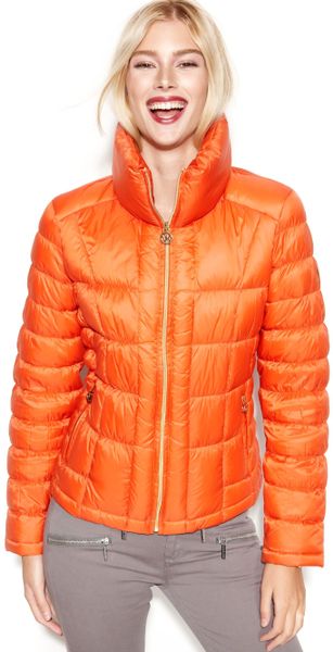 Michael Kors Quilted Packable Down Puffer in Orange | Lyst