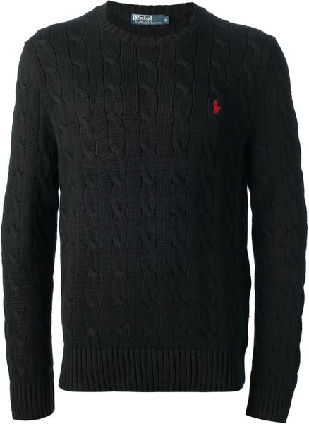 Polo Ralph Lauren Cable Knit Sweater in Black for Men | Lyst