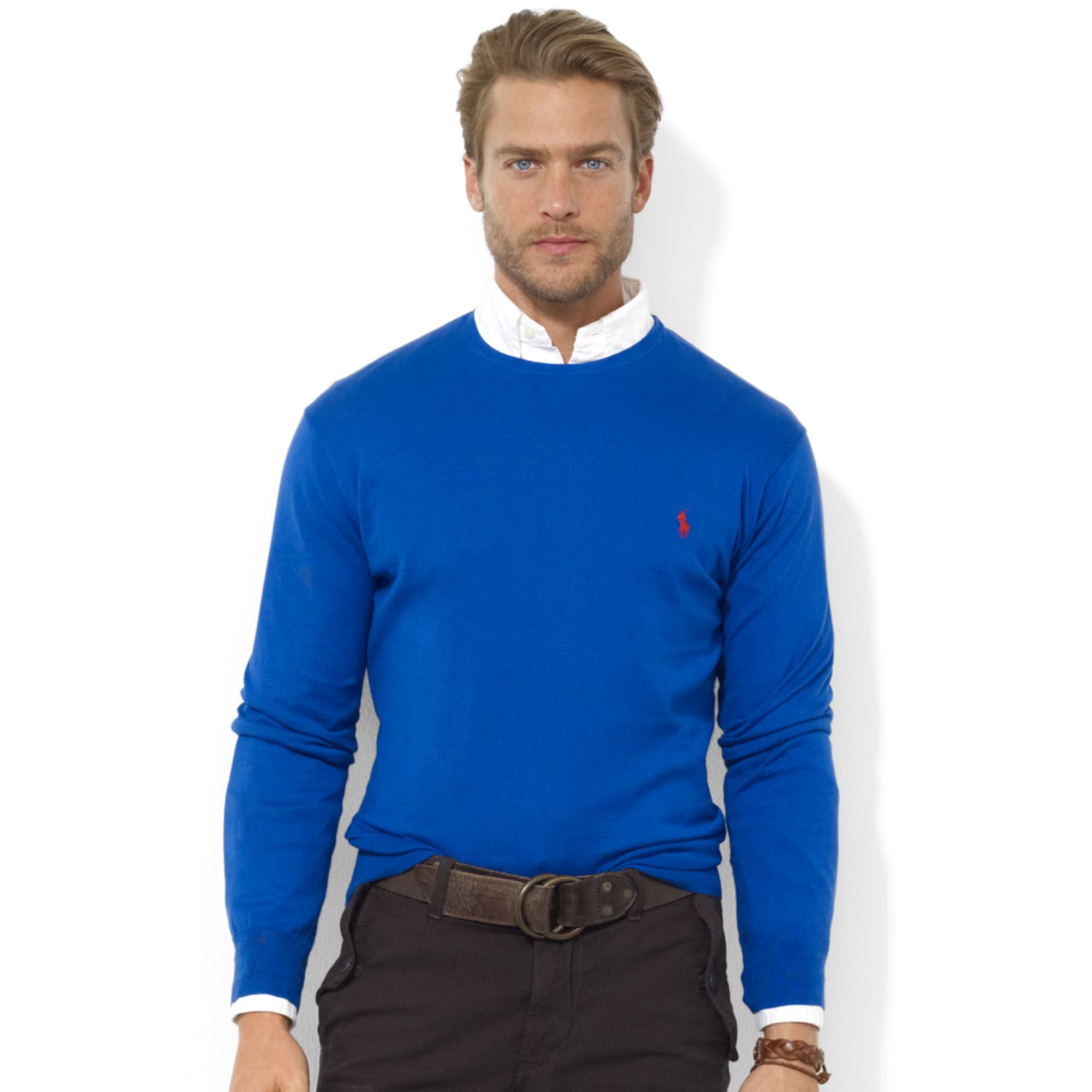 Lyst - Ralph Lauren Crew Neck Pima Cotton Sweater in Blue for Men