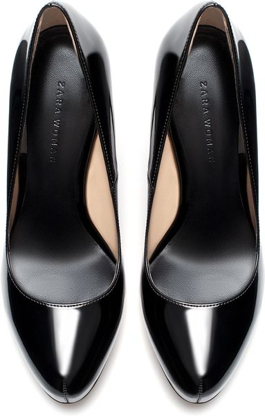 Zara Synthetic Patent Leather Platform Court Shoe in Black | Lyst