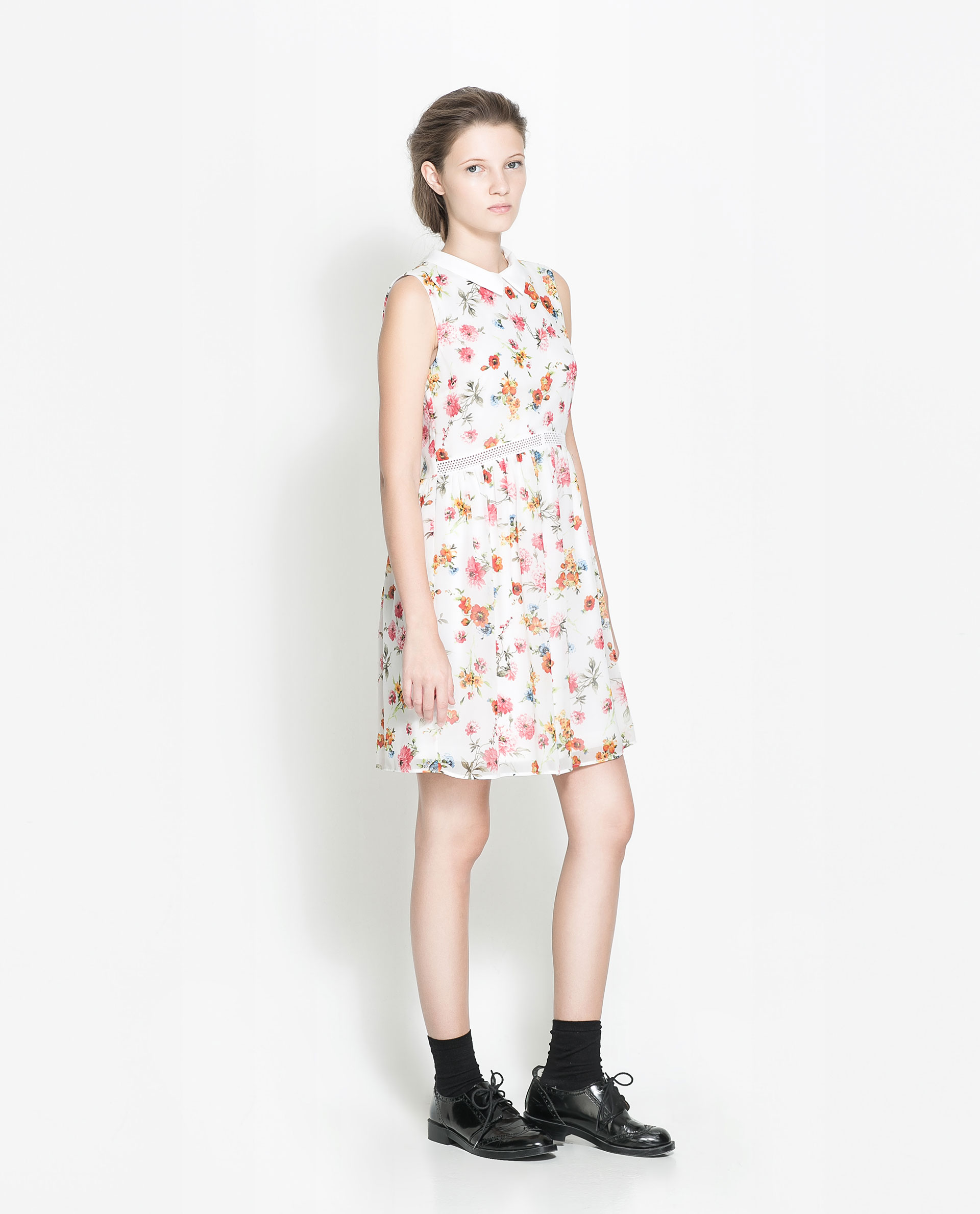 Zara Floral Print Dress in White (Ecru) | Lyst