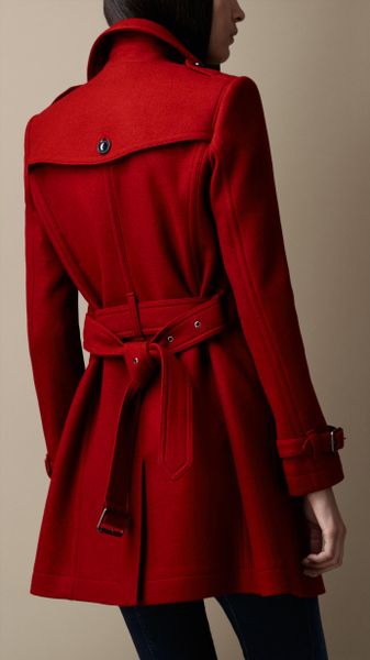 Burberry Midlength Wool Blend Trench Coat in Red (damson red) | Lyst