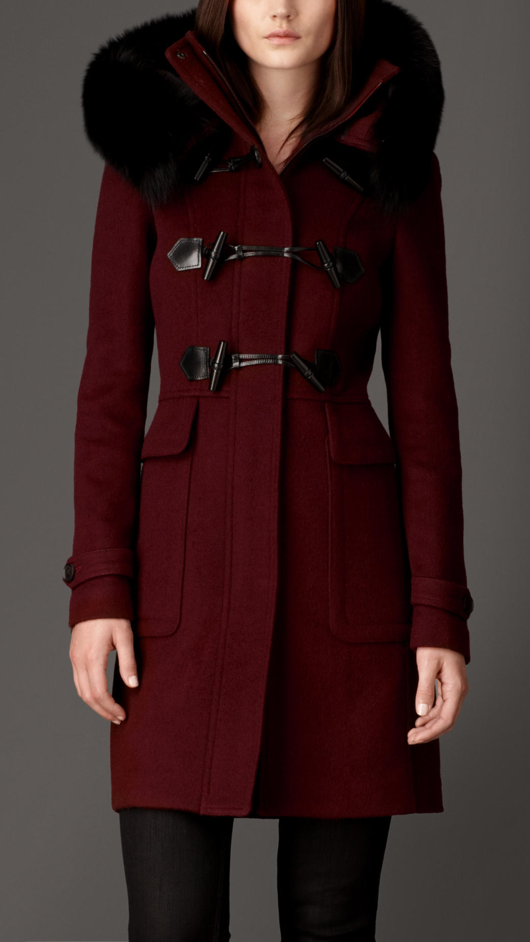 Lyst Burberry Rabbit Fur Detail Duffle Coat in Red
