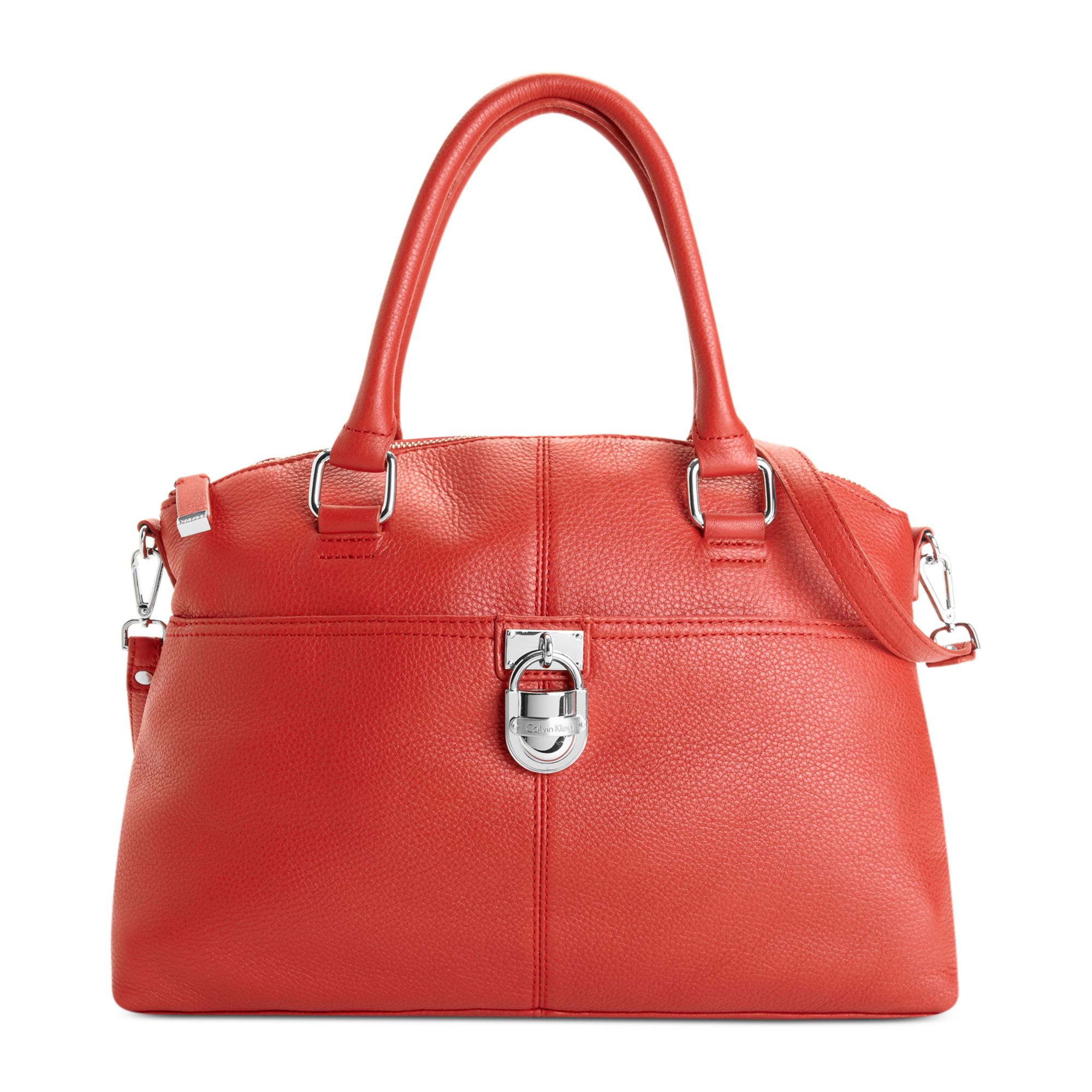 Calvin Klein Modena Leather Satchel in Red (Fire Red) | Lyst