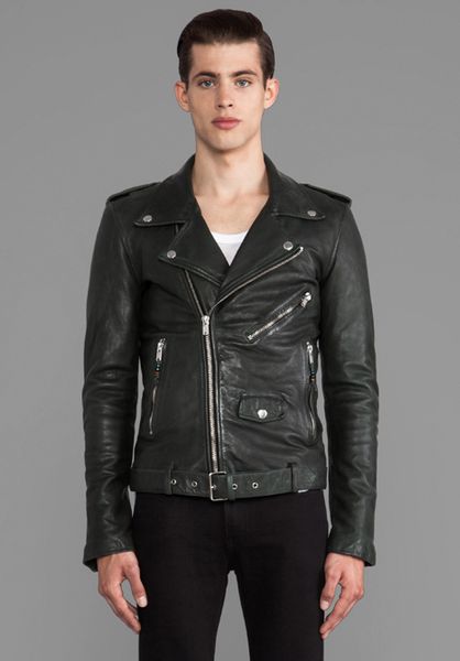 Blk Dnm Slim Fit Leather Jacket in Green in Green for Men (Pine Green ...