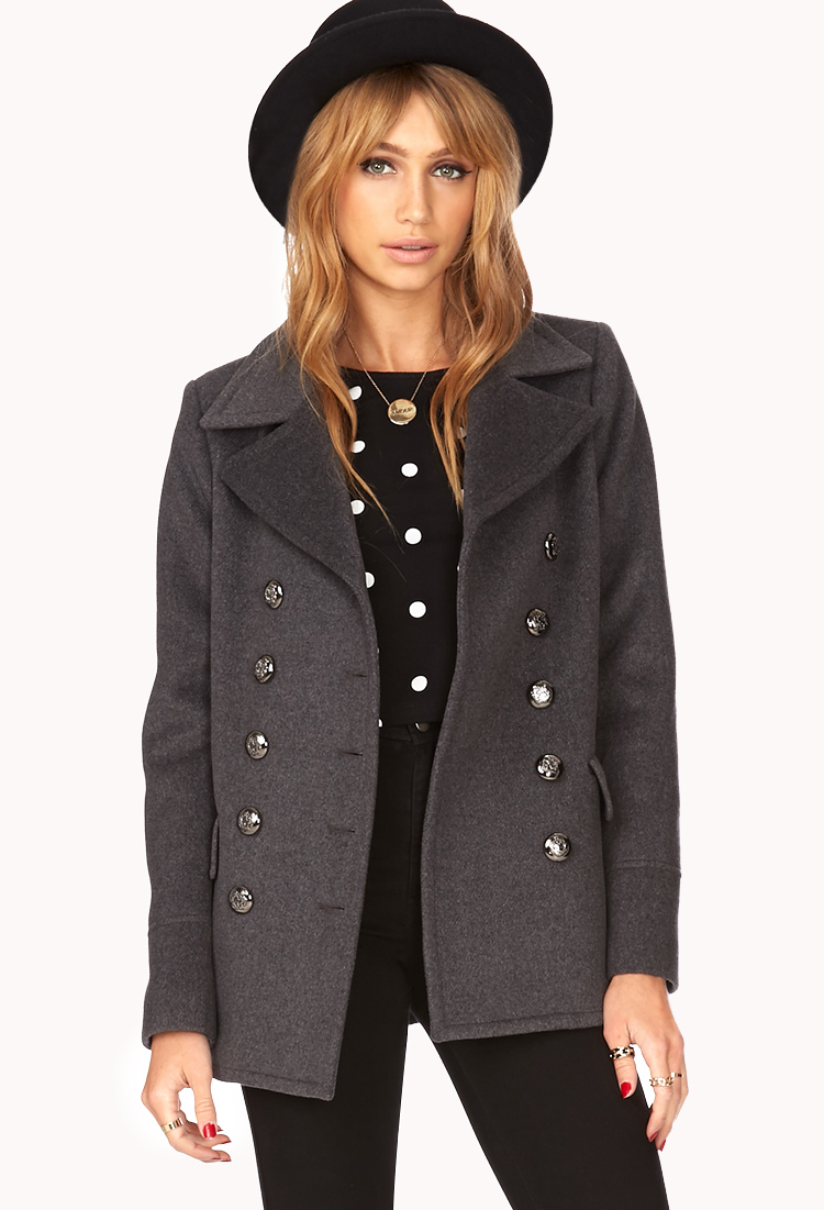 Lyst Forever 21 Iconic Double breasted Peacoat in Gray