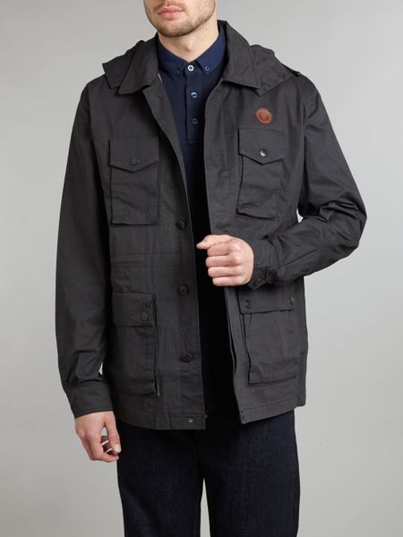 Fred Perry Hooded Field Jacket in Gray for Men (Dark Grey) | Lyst