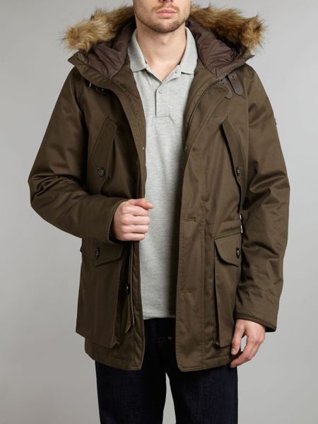 Hackett Arctic Parka Faux Fur Hood in Green for Men (Olive) | Lyst