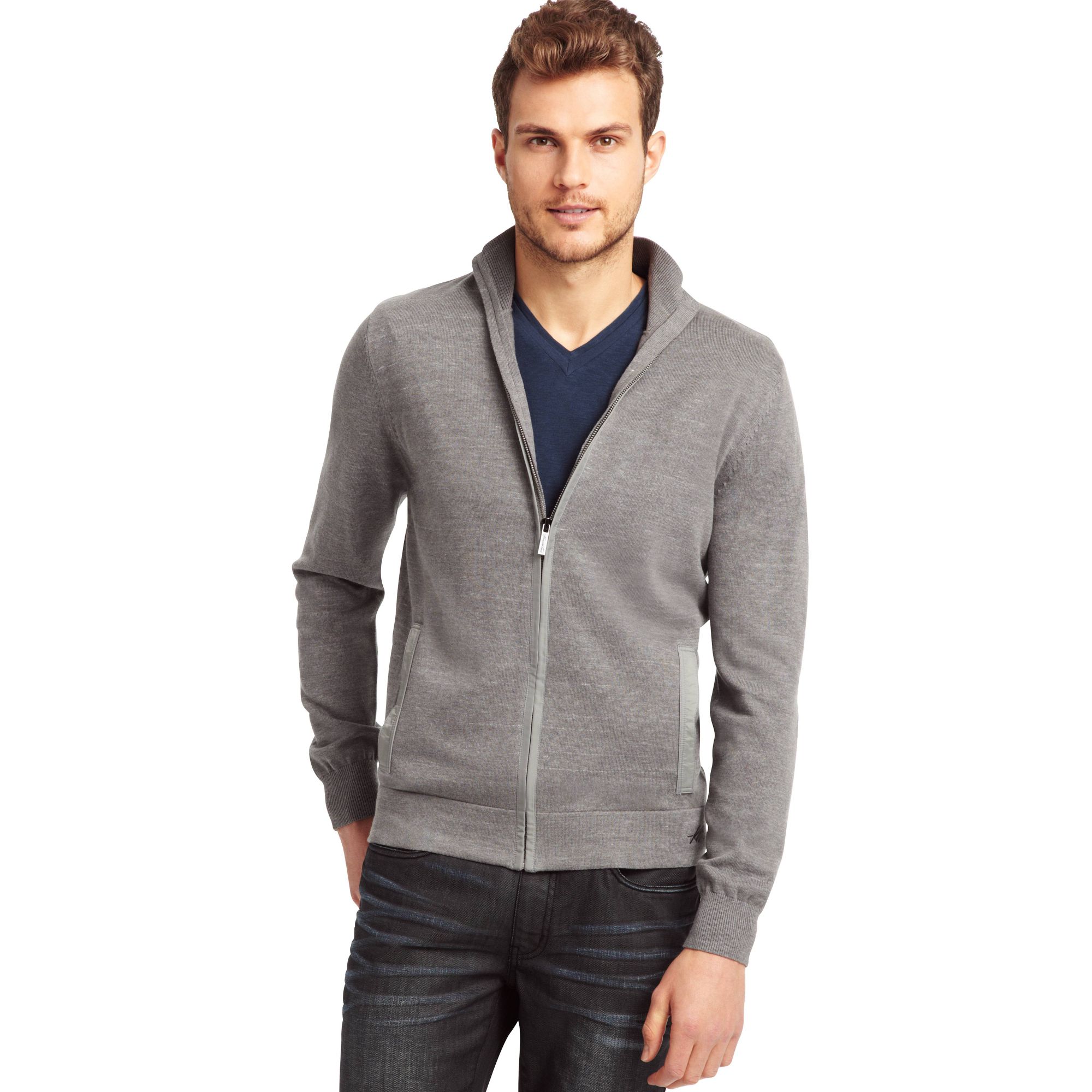 Kenneth Cole Long Sleeve Space Dyed Full Zipper Sweater in Gray for Men ...