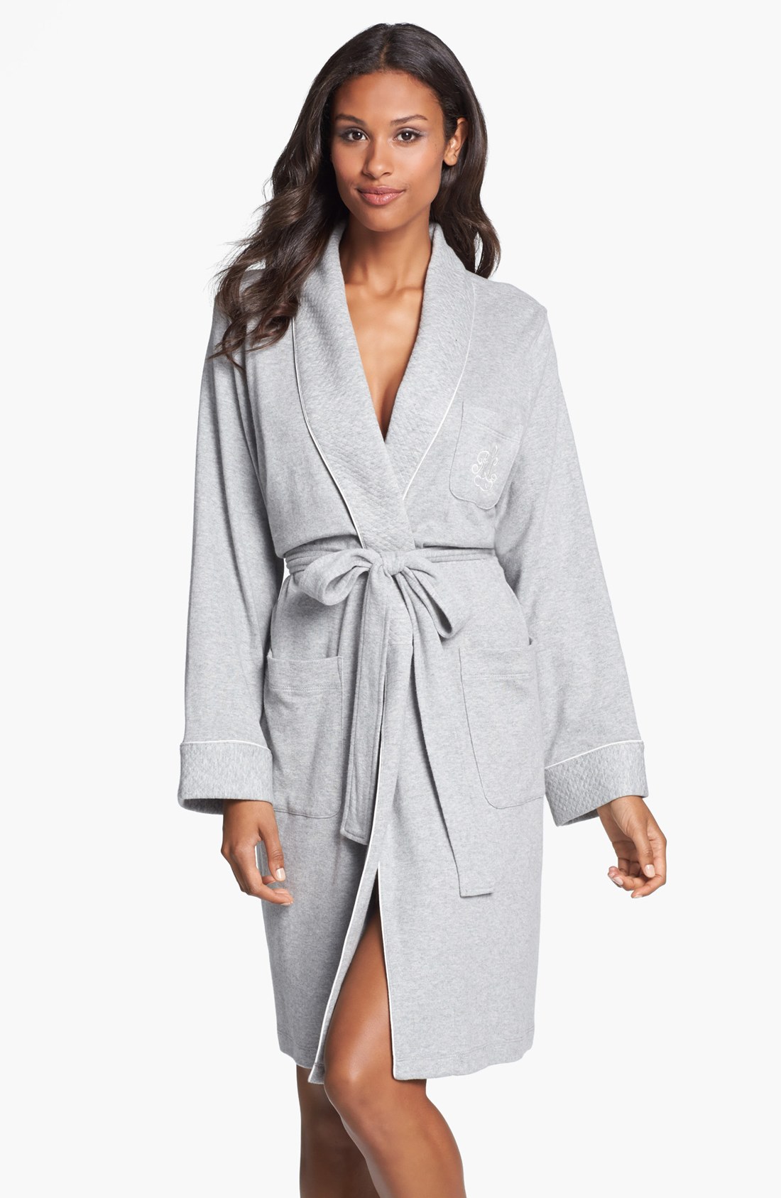 Lauren By Ralph Lauren Sleepwear Quilted Collar Robe in Gray (Grey ...