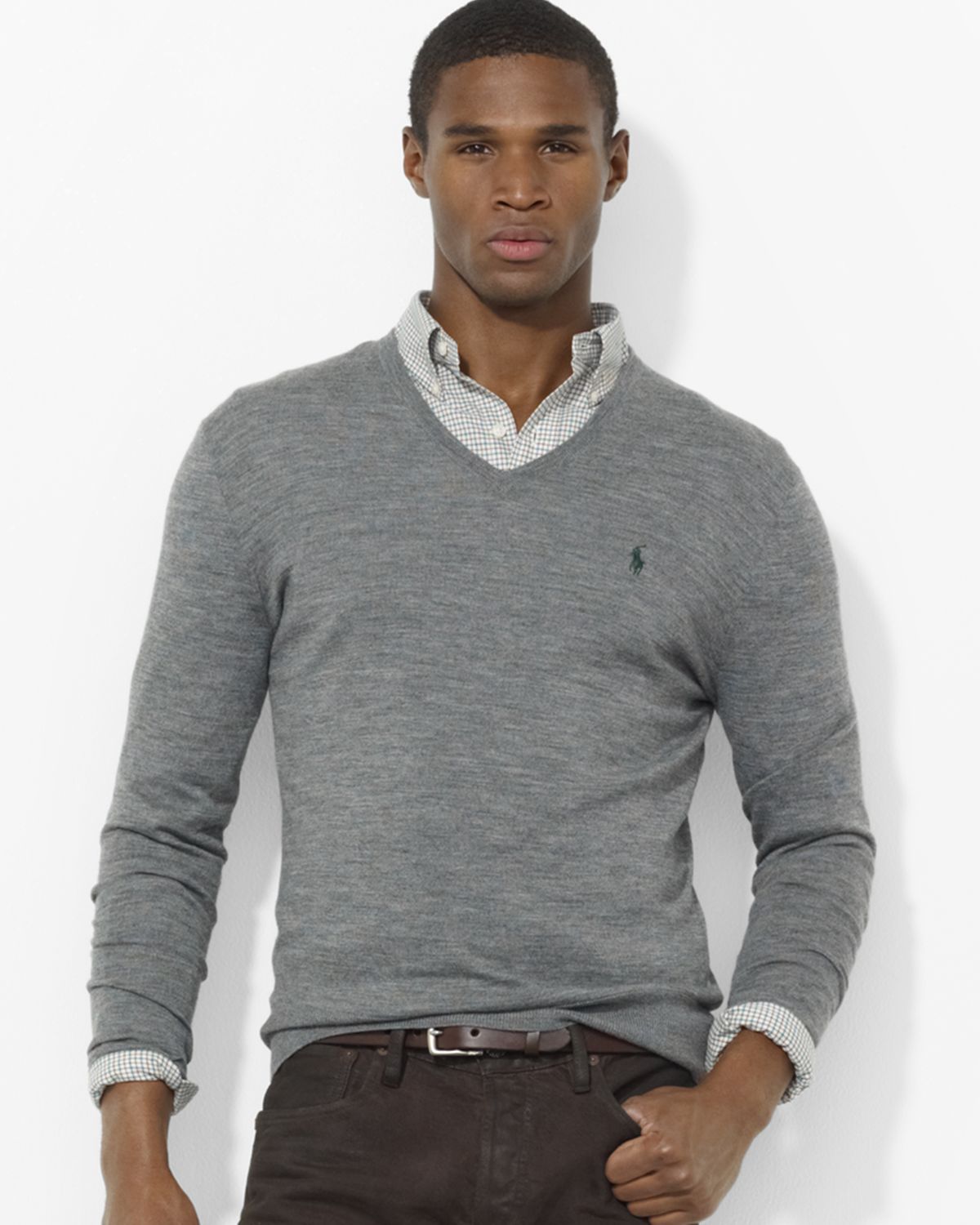 grey ralph lauren v neck jumper