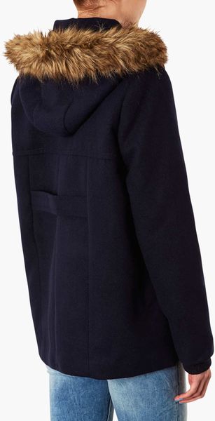 Topshop Edie Faux Fur Trim Coat in Blue (Navy Blue) | Lyst