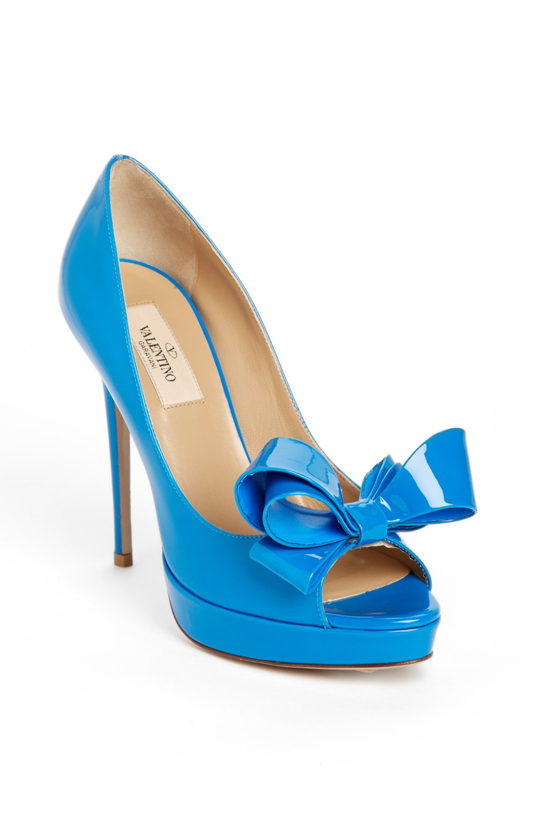 Valentino Couture Bow Open Toe Pumps in Blue | Lyst
