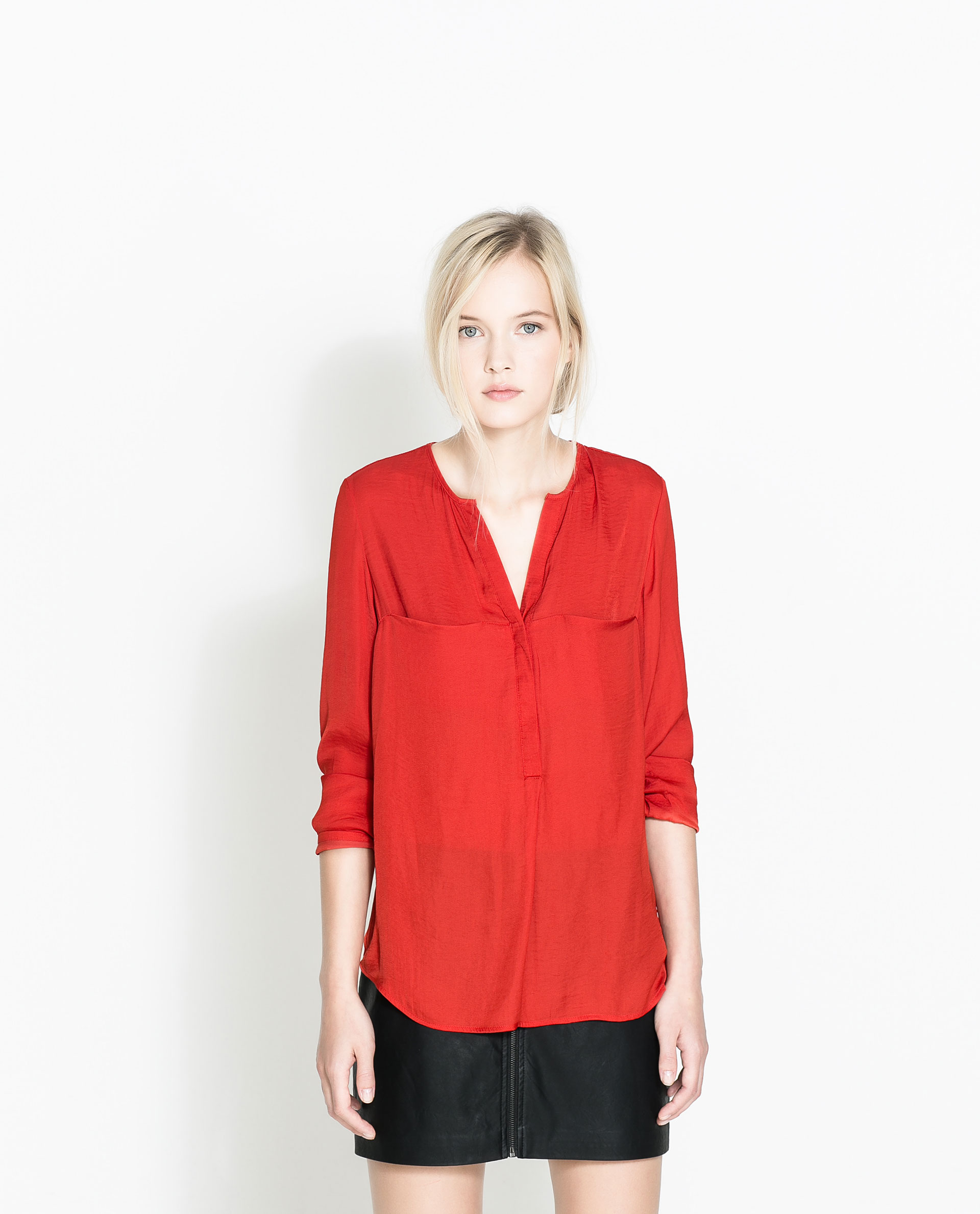 Zara Loose Fit Shirt in Red | Lyst