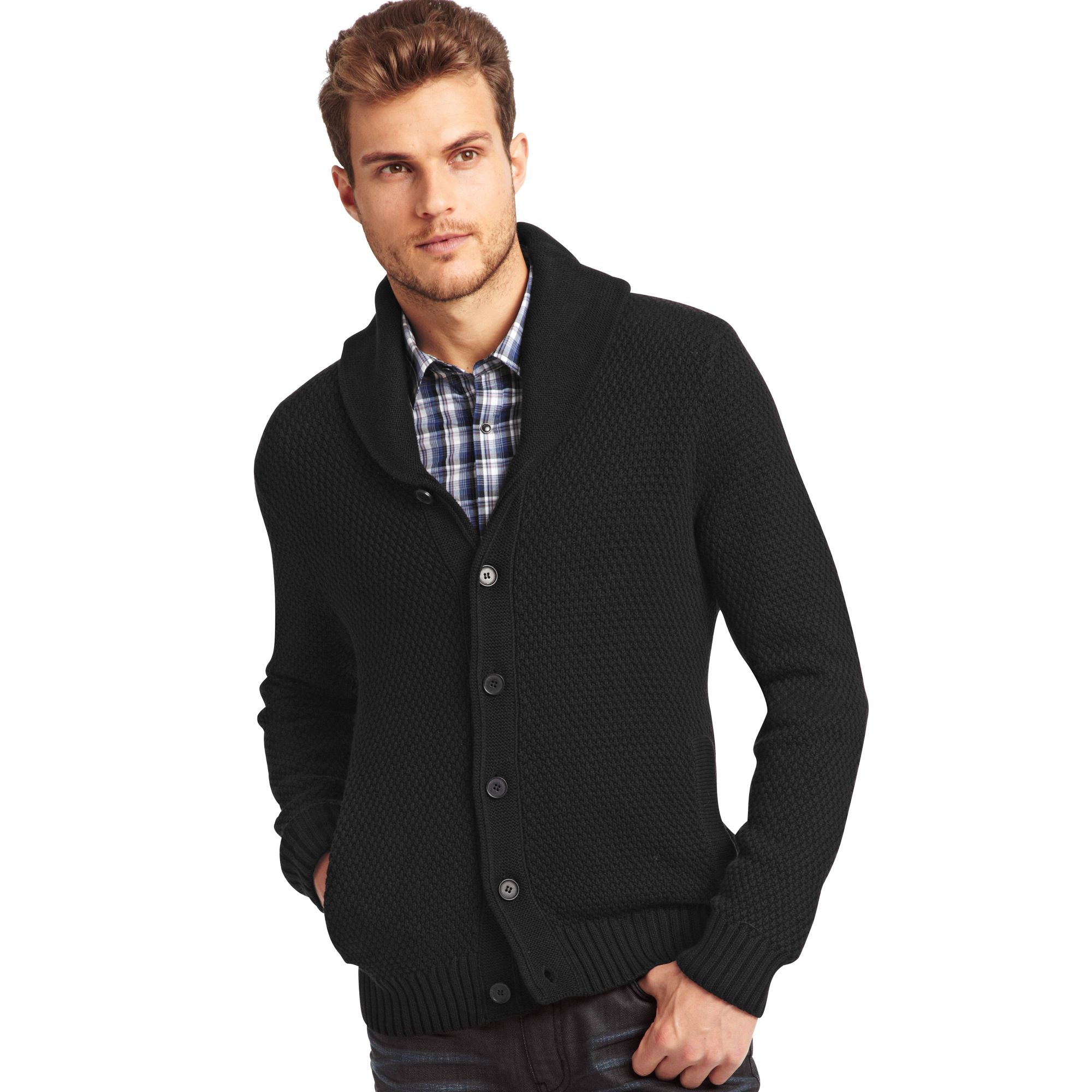 Lyst Kenneth Cole Long Sleeve Shawl Collar Cardigan Sweater In Black