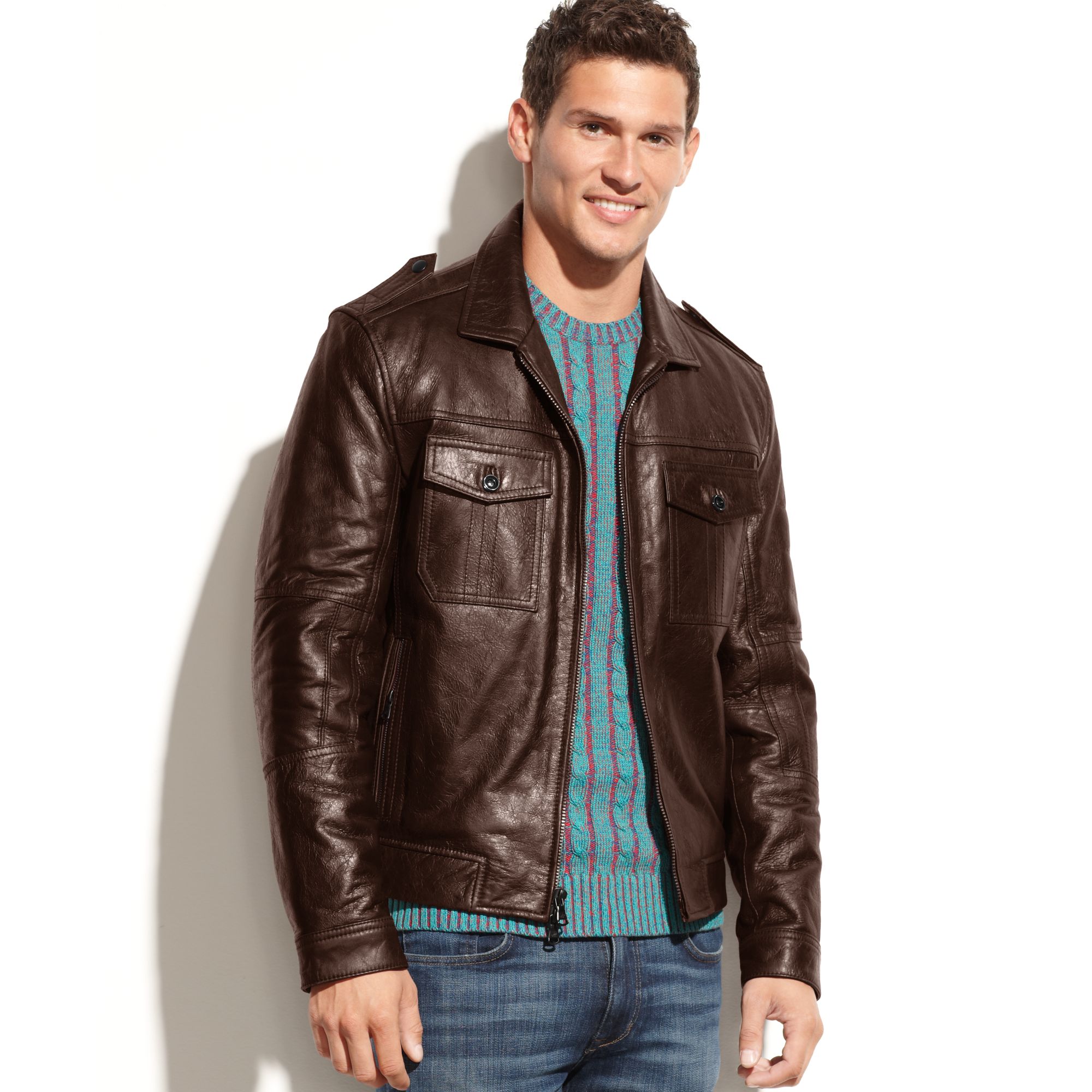 Lyst - Kenneth Cole Washed Leather Jacket in Brown for Men