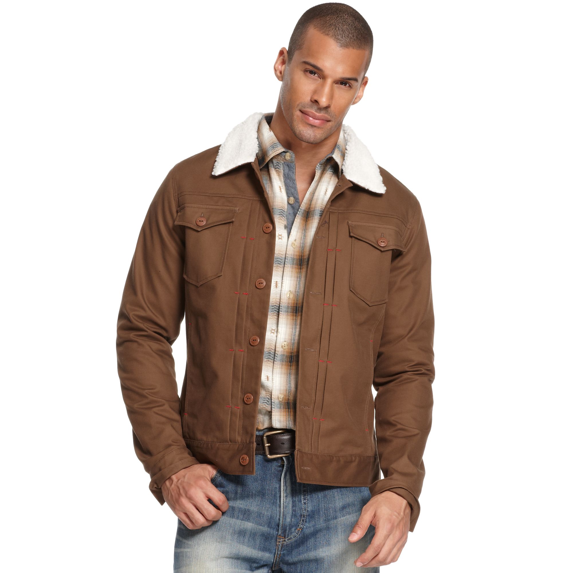 Lyst Sean John Sherpa Trucker Jacket in Brown for Men