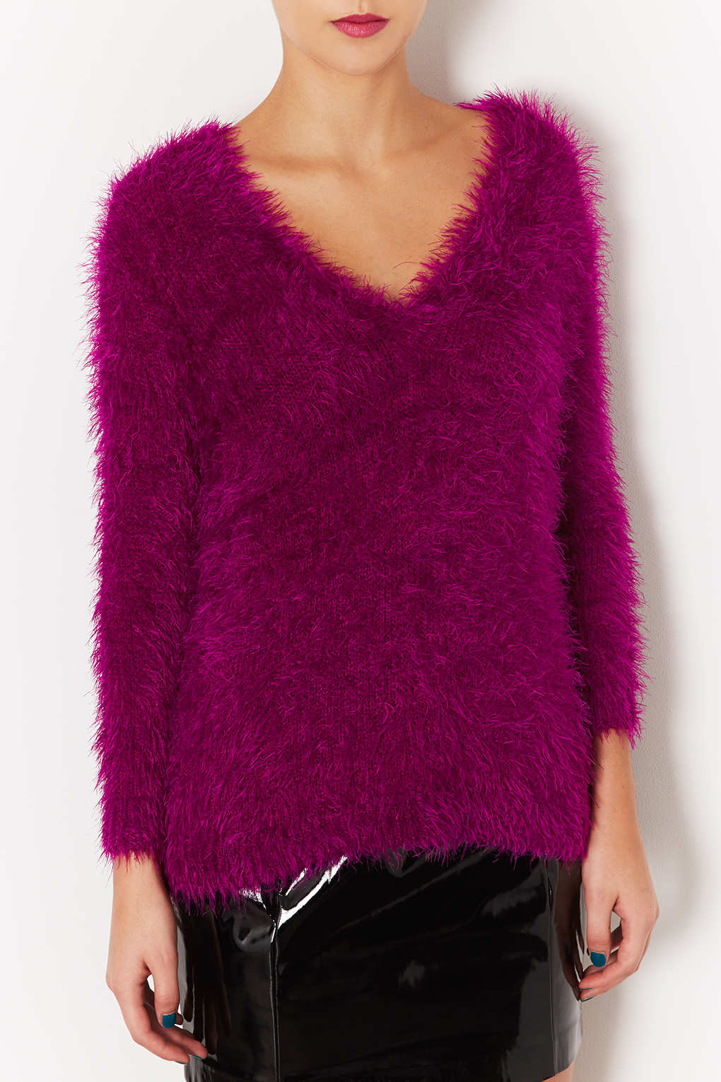 Lyst - Topshop Knitted Fluffy V Neck Jumper in Purple