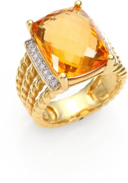 David Yurman Citrine Diamond 18k Gold Ring in Yellow (GOLD-CITRINE) | Lyst