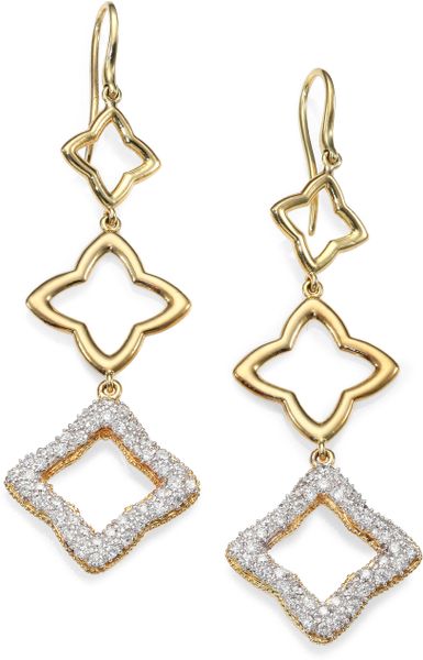 David Yurman Diamond 18k Gold Quatrefoil Drop Earrings in Gold (GOLD ...